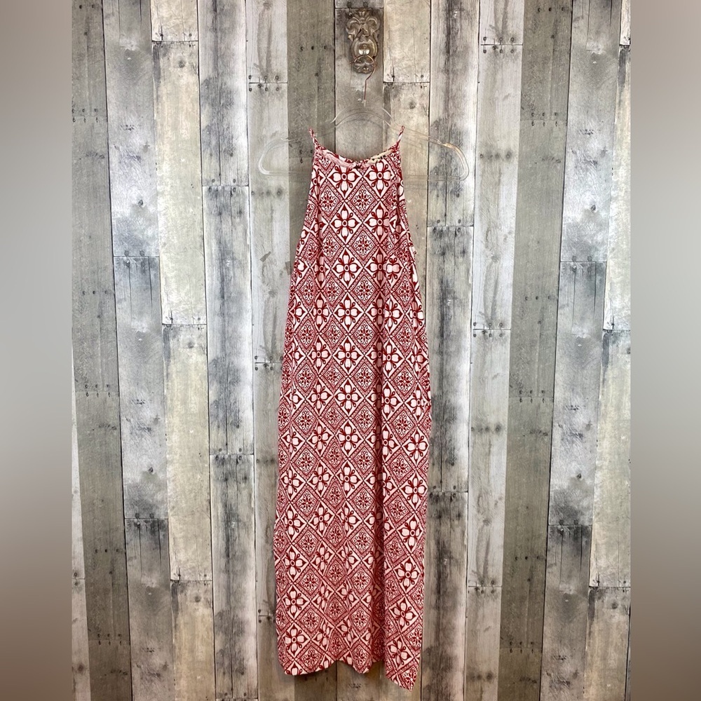 NWOT Boden Racer Neck Halter Maxi Dress in Red Floral Tile Size 4 Regular.